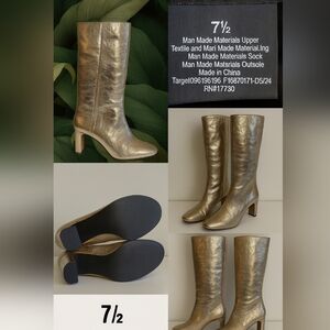 NWOT Target Metallic Gold Tall Boots | Crinkle Finish | Block Heel | Size 7.5
